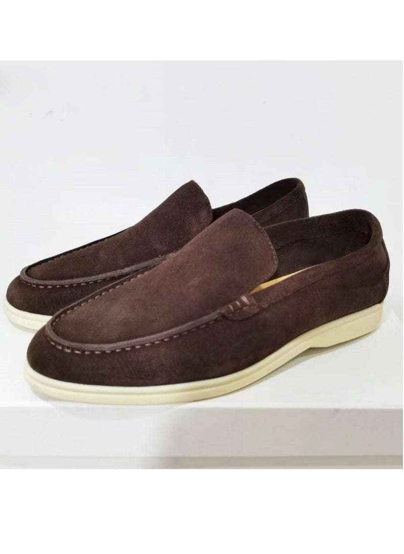 Men's Classic Loafers Slip-On Suede Shoes Lightweight And Breathable With Rubber Sole Stylish Loafers Brown