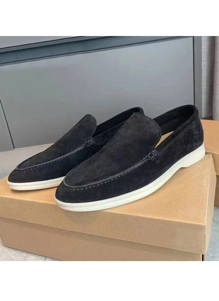 Men's Classic Loafers Slip-On Suede Shoes Lightweight And Breathable With Rubber Sole Stylish Loafers Black