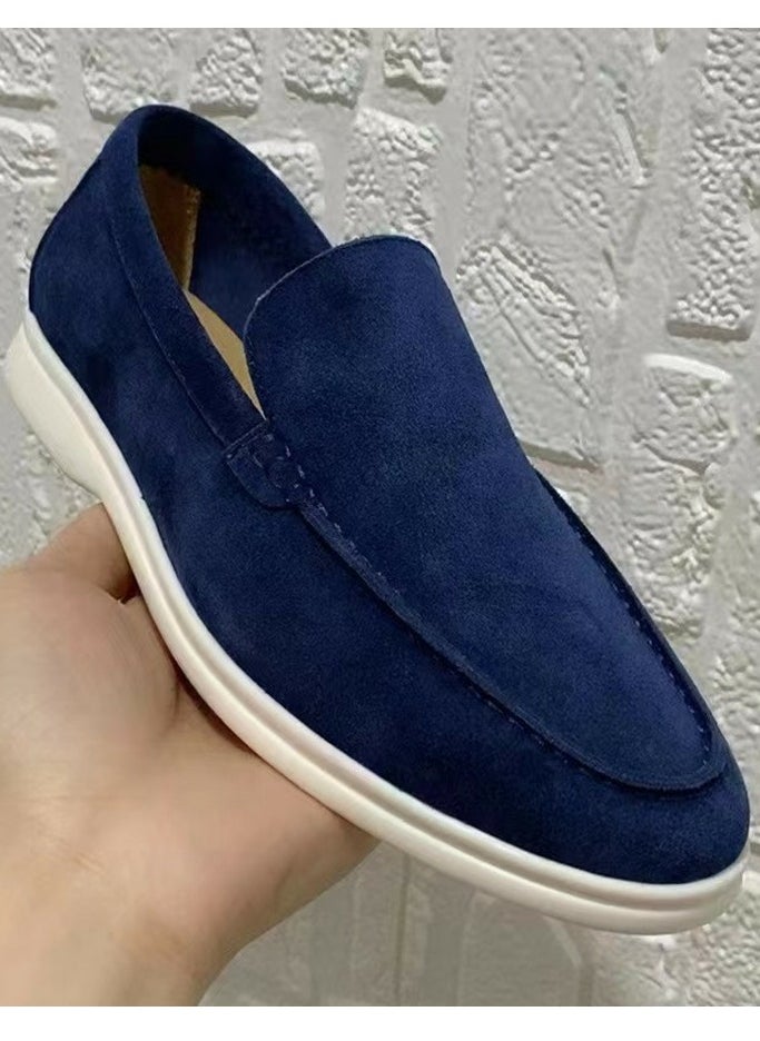 Men's Classic Loafers Slip-On Suede Shoes Lightweight And Breathable With Rubber Sole Stylish Loafers Dark Blue