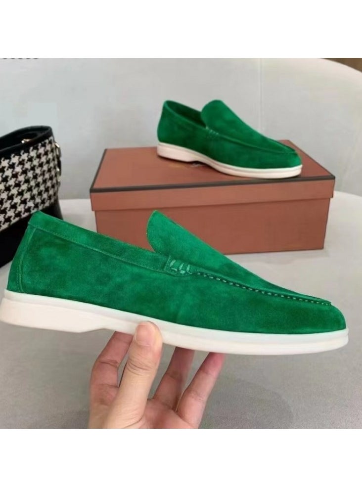Men's Classic Loafers Slip-On Suede Shoes Lightweight And Breathable With Rubber Sole Stylish Loafers Green
