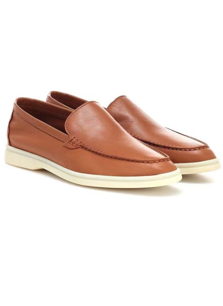 Men's Classic Loafers Slip-On Shoes Lightweight And Breathable With Rubber Sole Stylish Loafers Brown