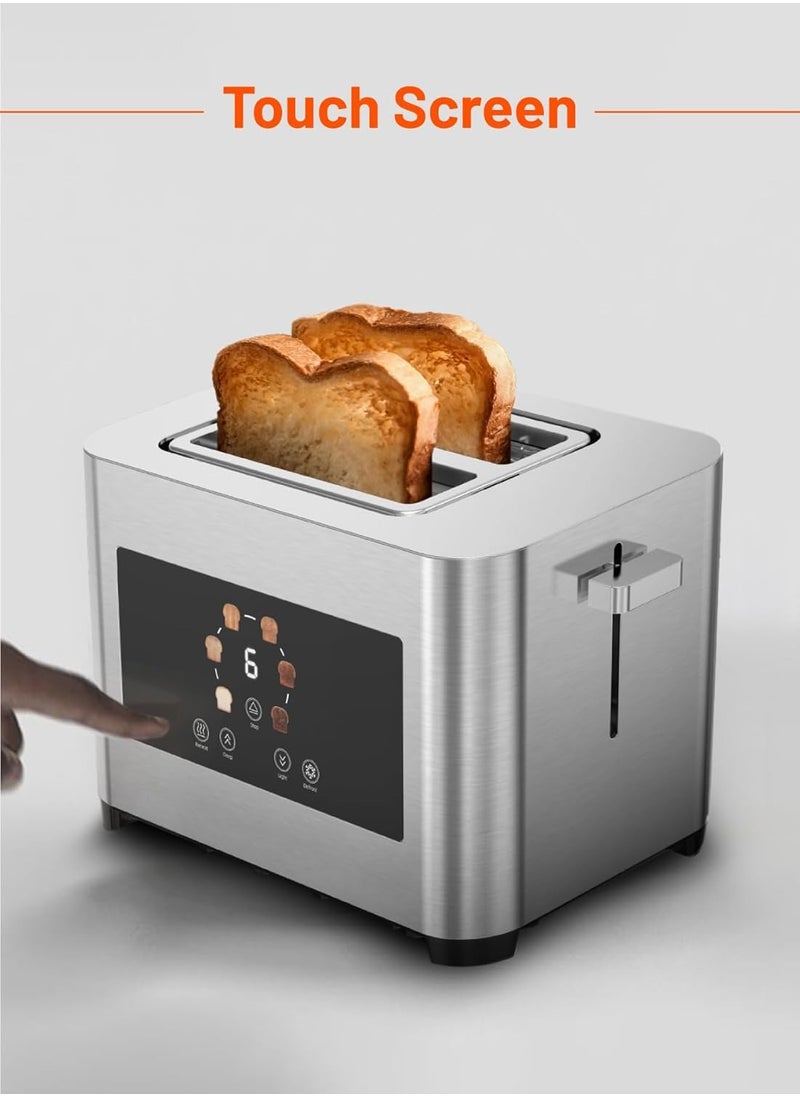 2-Slice Digital Pop up Toaster 850W, 6 Browning Levels, Defrost Heat Levels, Crumb Tray, Touch Panel, Smart Memory Function, Stainless Steel Housing - Silver