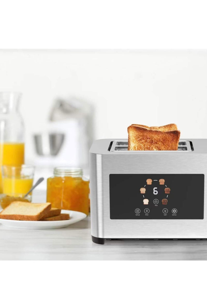 2-Slice Digital Pop up Toaster 850W, 6 Browning Levels, Defrost Heat Levels, Crumb Tray, Touch Panel, Smart Memory Function, Stainless Steel Housing - Silver