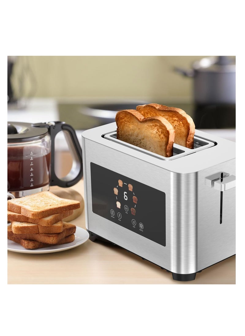 2-Slice Digital Pop up Toaster 850W, 6 Browning Levels, Defrost Heat Levels, Crumb Tray, Touch Panel, Smart Memory Function, Stainless Steel Housing - Silver