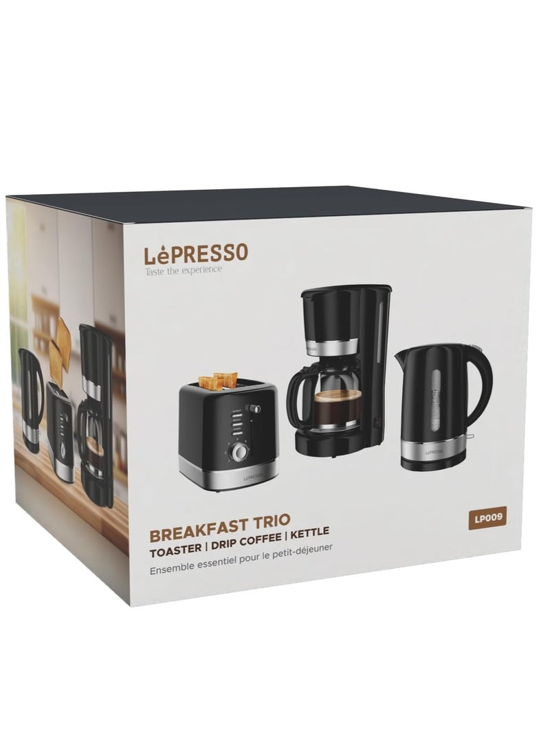 Breakfast Set 2 Slice Toaster, 1.7L Kettle and Drip Coffee Maker Auto Open Lid Crumb Tray Handle Electronic Browning Control Washable Nylon Filter Over Heat Protection, Coffee Machine