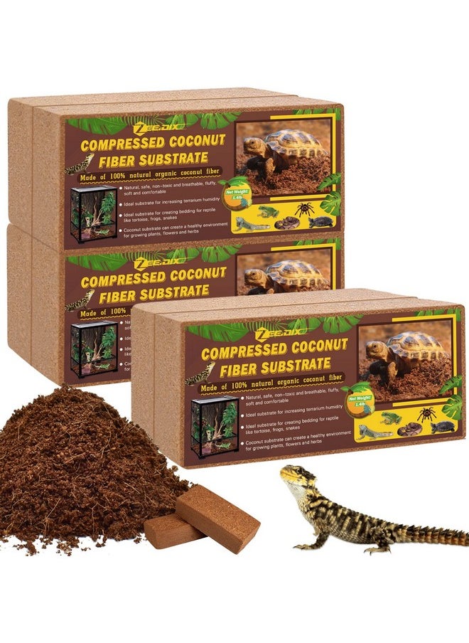 6Pcs Compressed Coconut Fiber Substrate For Reptiles, 100% Organic Coco Coir Fiber Brick Substrate Fluffy Bearded Dragon Tortoise Snake Terrarium Substrate Loose Natural Husk Terrarium Bedding