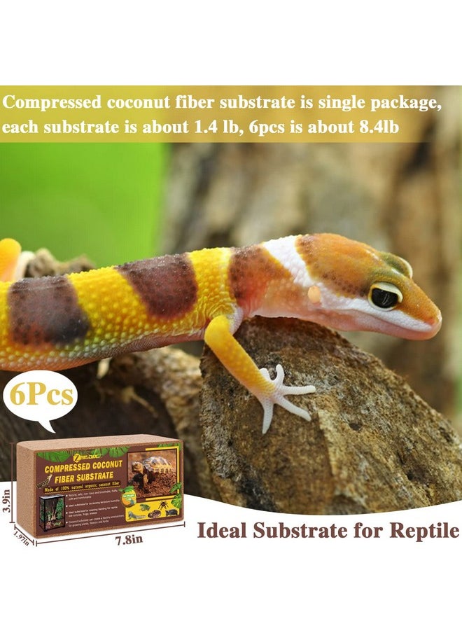 6Pcs Compressed Coconut Fiber Substrate For Reptiles, 100% Organic Coco Coir Fiber Brick Substrate Fluffy Bearded Dragon Tortoise Snake Terrarium Substrate Loose Natural Husk Terrarium Bedding