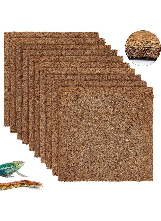 10 Pieces Reptile Carpet- 12 X 12 Inches Natural Coconut Fiber Pet Mat Tortoise Carpet Mat Coco Fiber Substrate Liner Pet Terrarium Liner For Lizard Turtle Snake Gecko Bearded Dragon