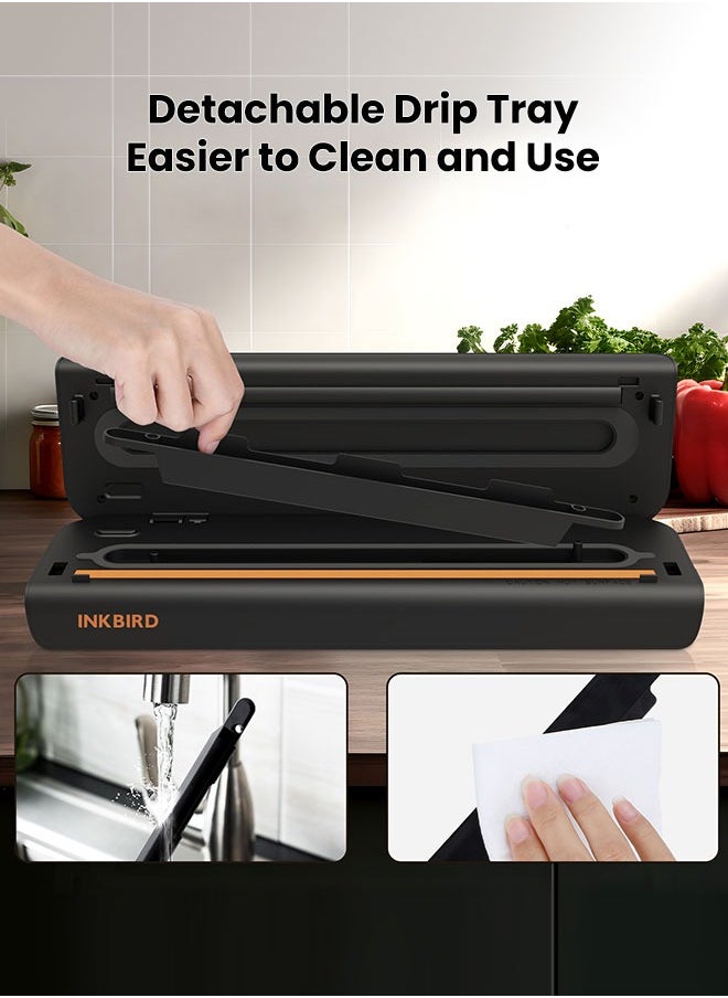 INKBIRD Vacuum Sealer Machine IVS-011 with Starter Kit, One-touch Operation, Built-in Cutter, Detachable Drip Tray, 10 Times Food Freshness Preservation