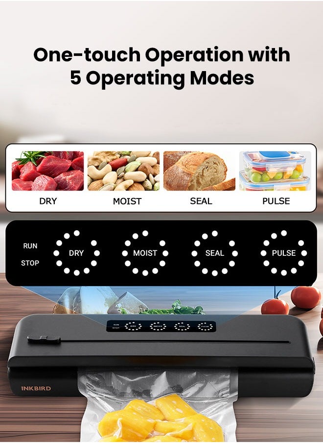 INKBIRD Vacuum Sealer Machine IVS-011 with Starter Kit, One-touch Operation, Built-in Cutter, Detachable Drip Tray, 10 Times Food Freshness Preservation