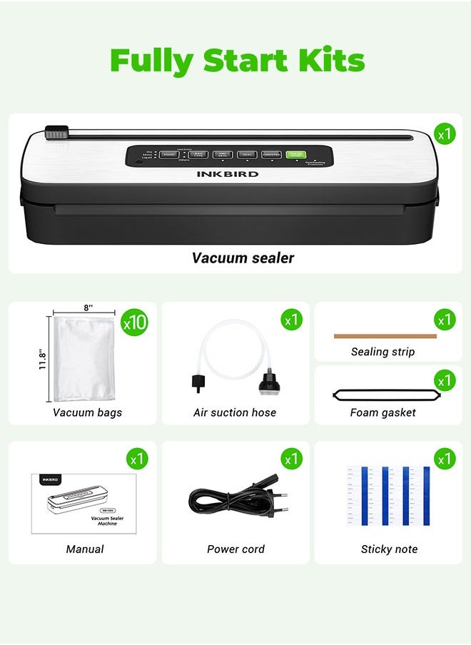 INKBIRD Compact Home Vacuum Sealer Machine INK-VS05, Dry/Moist/Liquid Food Types with Vac&Seal/Seal Only/Pulse/Canister Modes, Cooling Sealing Strip, Overheat Protection System