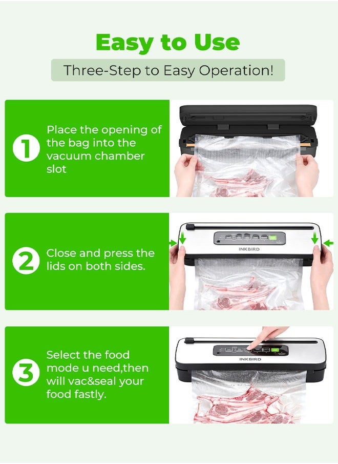 INKBIRD Compact Home Vacuum Sealer Machine INK-VS05, Dry/Moist/Liquid Food Types with Vac&Seal/Seal Only/Pulse/Canister Modes, Cooling Sealing Strip, Overheat Protection System