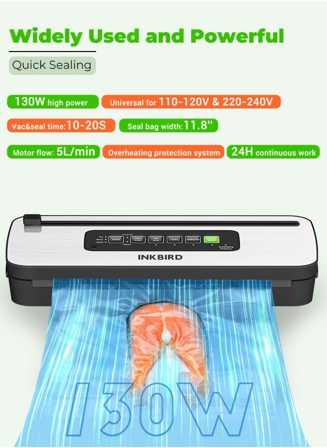 INKBIRD Compact Home Vacuum Sealer Machine INK-VS05, Dry/Moist/Liquid Food Types with Vac&Seal/Seal Only/Pulse/Canister Modes, Cooling Sealing Strip, Overheat Protection System