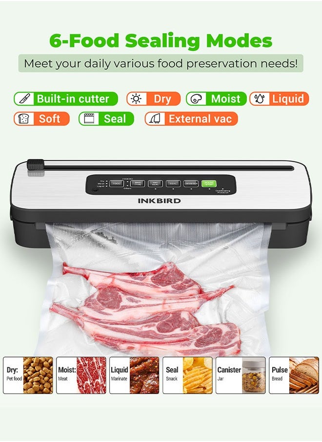 INKBIRD Compact Home Vacuum Sealer Machine INK-VS05, Dry/Moist/Liquid Food Types with Vac&Seal/Seal Only/Pulse/Canister Modes, Cooling Sealing Strip, Overheat Protection System