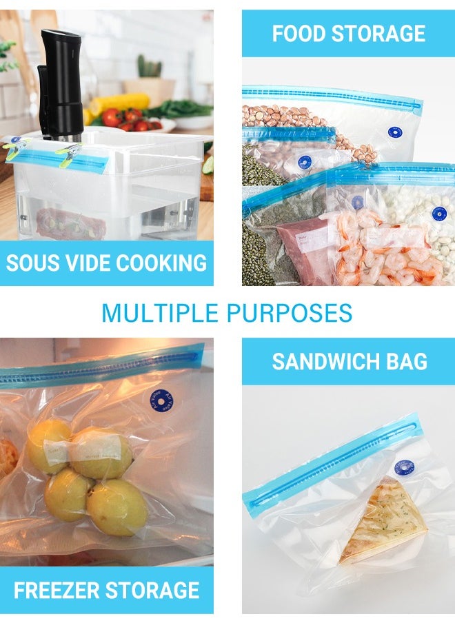 INKBIRD Sous Vide Bags 30pcs Reusable Vacuum Food Storage Bags 3 Sizes Sous Vide Bag Kit with 1 Hand Pump 5 Sous Vide Bag Clips and 6 Sealing Clips for Food Storage and Sous Vide Cooking