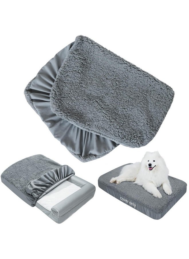 Dog Bed Covers Soft Plush Replacement Washable, Waterproof Dog Bed Liner Grey, Pet Bed Cover 36X27 Inches, For Dog/Cat, Cover Only