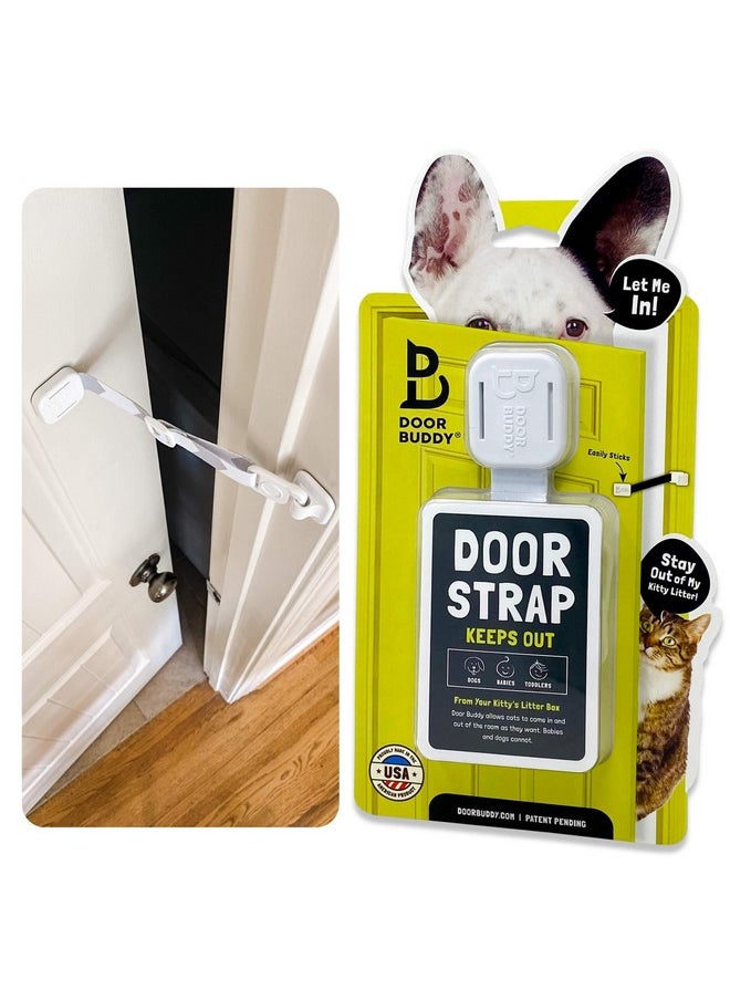 Pet Door Latch For Cats - Grey. Adjustable Cat Door Strap. Dog Proof Litter Box & Cat Feeding Station Without Pet Gate Or Cat Door For Interior Door. Most Customizable Cat Door Latch Holder