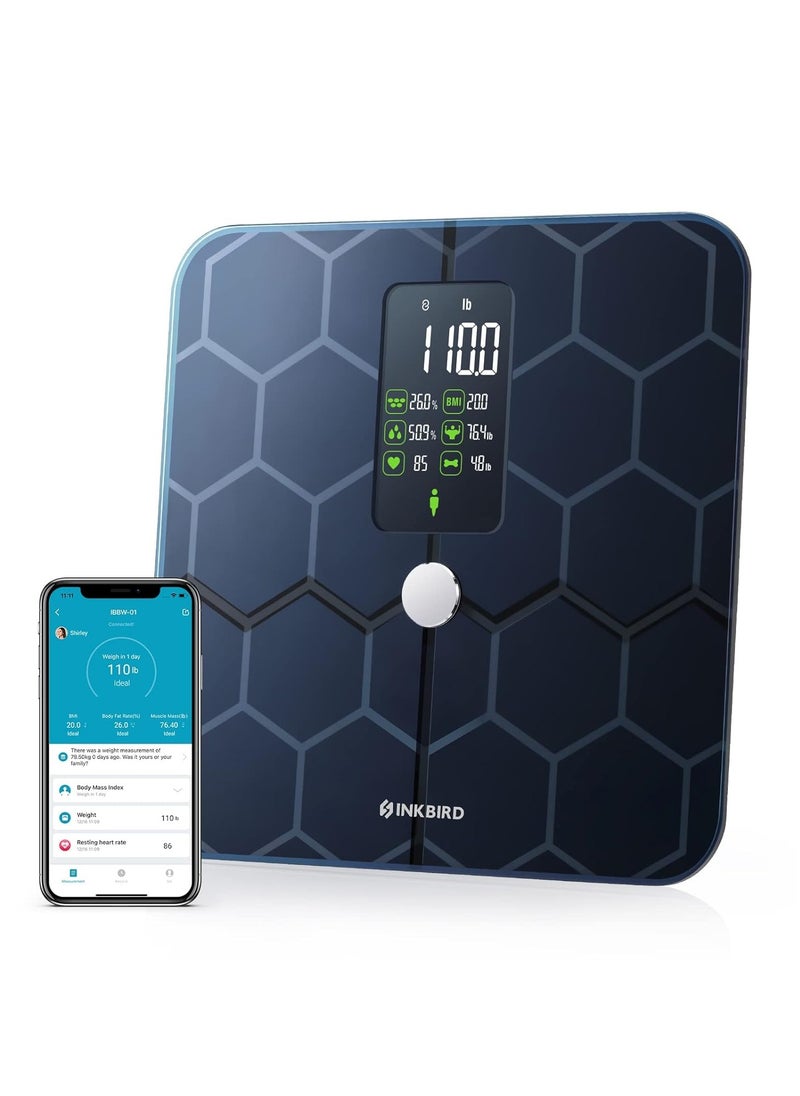 INKBIRD Bluetooth Smart Fitness Scale Analysis of 19 Body Indicators Color VA Screen Display ITO Coated Conductive Glass Accurate Sensors Offline Data Storage