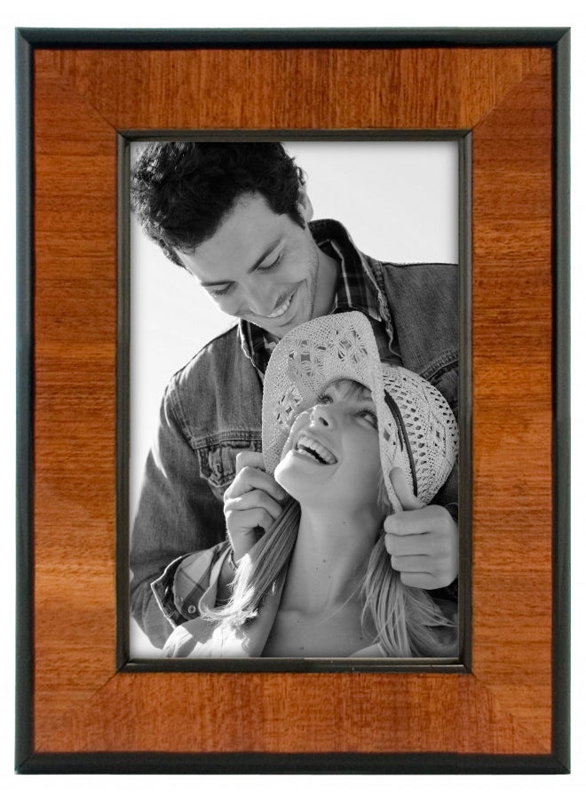 Malden International Designs Burl Wood Walnut Wooden Picture Frame with Black Border, 4x6, Walnut