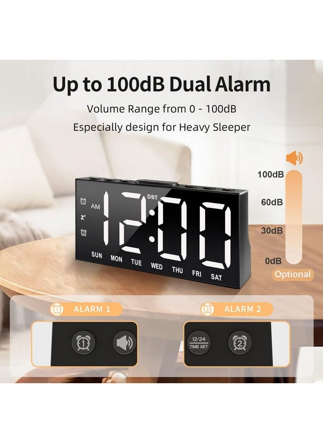 Digital Alarm Clock With Large Display Big Bold Numbers, Dimmer, 2 Usb Charging Ports, Snooze, Small Table Desk Clock For Bedroom, Living Room, Clock For Heavy Sleepers