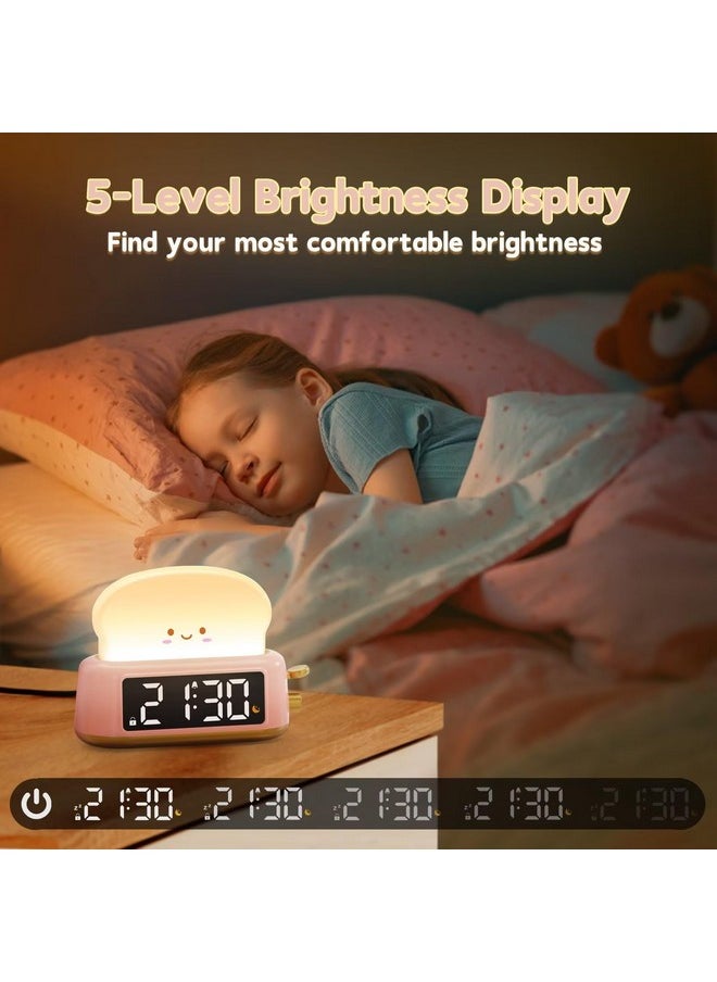 Alarm Clock For Kids, Digital Alarm Clock For Bedrooms, Cute Toast Alarm Clock With Night Light, Timer, Snooze, Adjustable Brightness, Toddler Clock Bedside, Ideal Gifts For Kids Teens Girls