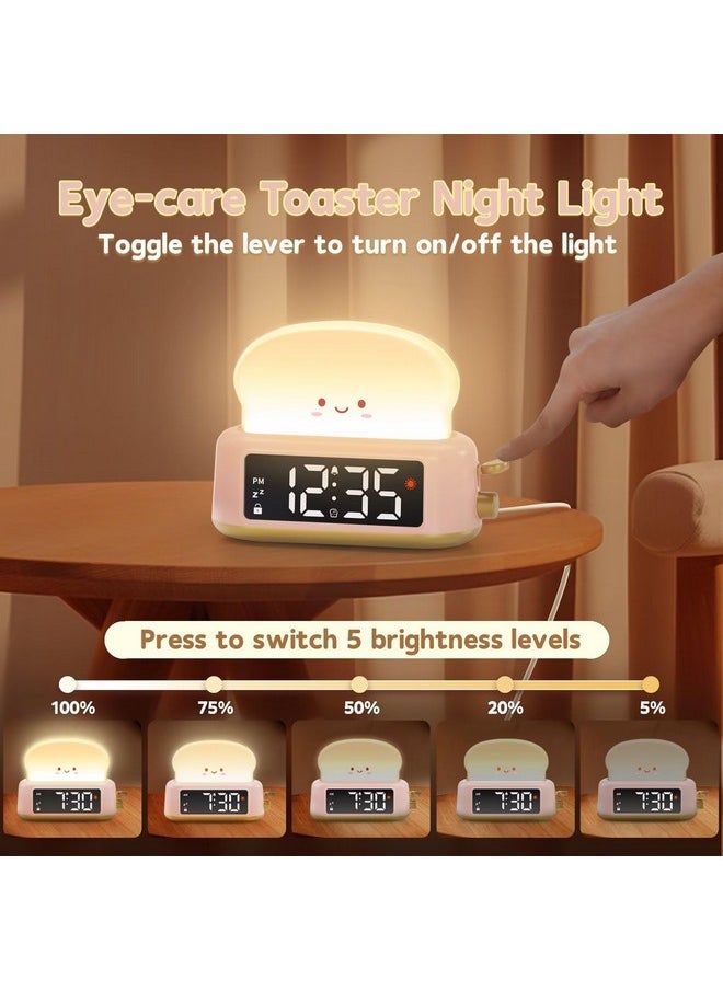 Alarm Clock For Kids, Digital Alarm Clock For Bedrooms, Cute Toast Alarm Clock With Night Light, Timer, Snooze, Adjustable Brightness, Toddler Clock Bedside, Ideal Gifts For Kids Teens Girls