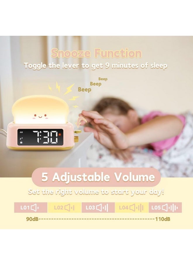 Alarm Clock For Kids, Digital Alarm Clock For Bedrooms, Cute Toast Alarm Clock With Night Light, Timer, Snooze, Adjustable Brightness, Toddler Clock Bedside, Ideal Gifts For Kids Teens Girls