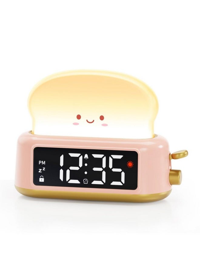 Alarm Clock For Kids, Digital Alarm Clock For Bedrooms, Cute Toast Alarm Clock With Night Light, Timer, Snooze, Adjustable Brightness, Toddler Clock Bedside, Ideal Gifts For Kids Teens Girls