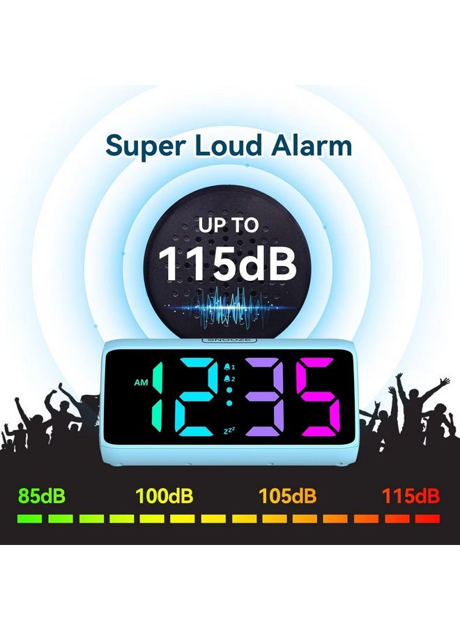 Loud Alarm Clock For Heavy Sleepers, Rgb Alarm Clocks For Bedrooms Seniors Kids, Plug In Digital Clock With 5 Dimmers, 2 Alarms, 4 Volumes And Snooze