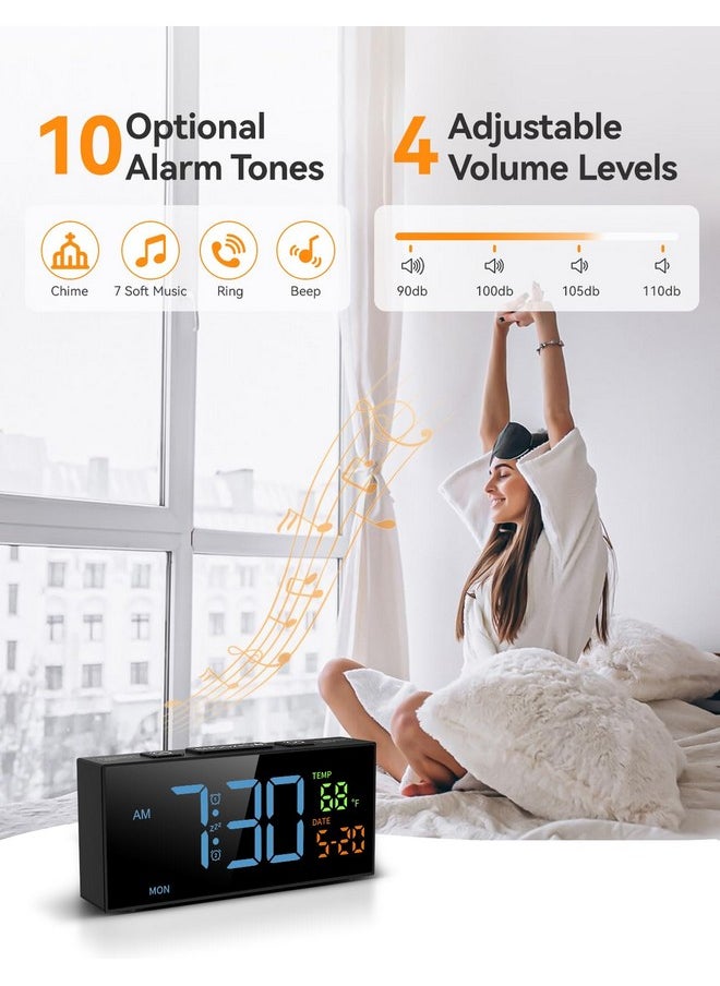 Alarm Clocks For Bedrooms, Digital Alarm Clock With Date Temperature And Weekday, Manual Dst, Snooze, 2 Alarms, 4 Volumes Bedside Desk Clock For Living Room Home (Black And Blue)