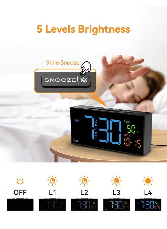 Alarm Clocks For Bedrooms, Digital Alarm Clock With Date Temperature And Weekday, Manual Dst, Snooze, 2 Alarms, 4 Volumes Bedside Desk Clock For Living Room Home (Black And Blue)