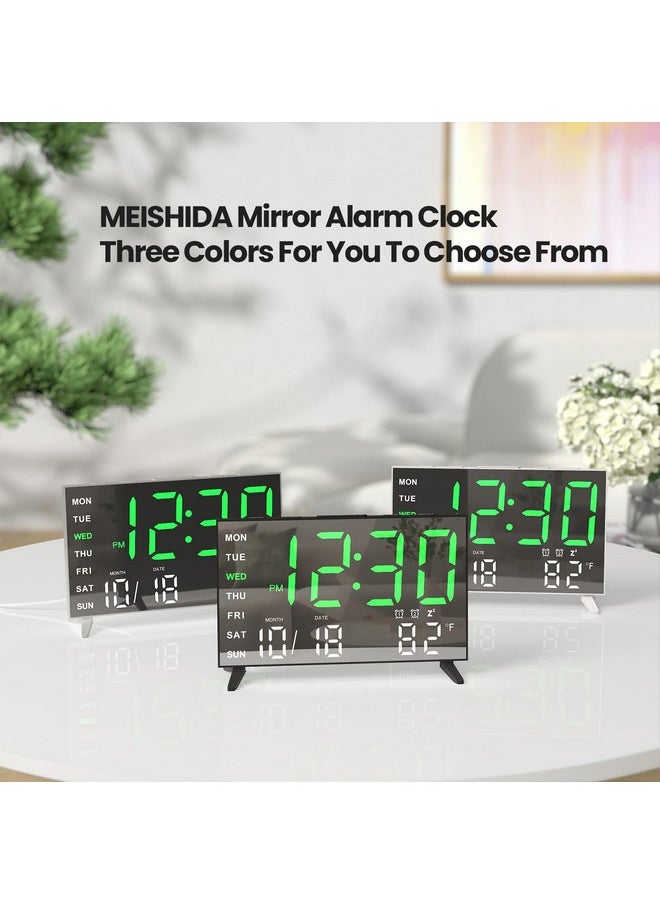 Alarm Clocks For Bedrooms, Small Digital Clock, Led Mirror Alarm Clock With Usb Ports, Desk Clock For Kids, Dual Alarms, Snooze, 4 Levels Brightness, 12/24H (Black)