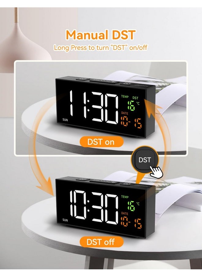 Alarm Clocks For Bedrooms, Digital Alarm Clock With Date Temperature And Weekday, Manual Dst, Snooze, 2 Alarms, 4 Volumes Bedside Desk Clock For Living Room Home (Black)