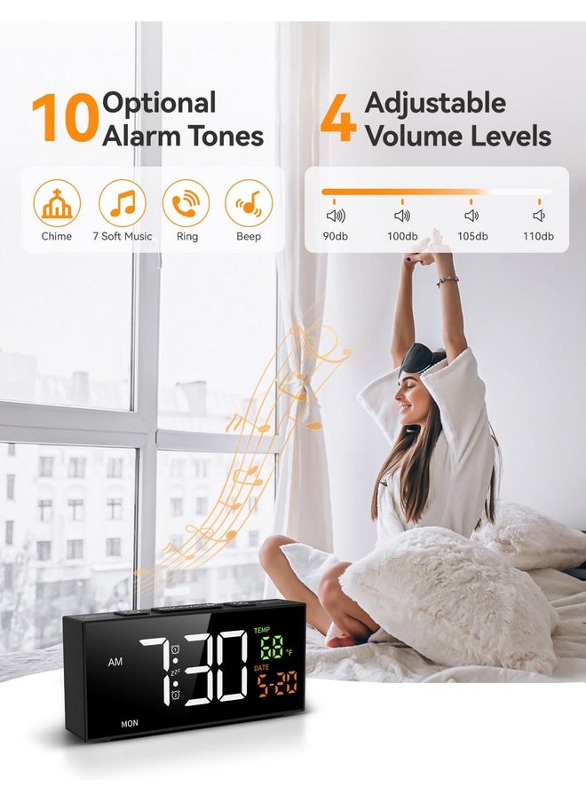 Alarm Clocks For Bedrooms, Digital Alarm Clock With Date Temperature And Weekday, Manual Dst, Snooze, 2 Alarms, 4 Volumes Bedside Desk Clock For Living Room Home (Black)