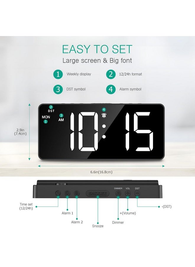 Digital Alarm Clock For Bedroom, Led Alarm Clock With Large Display, Rechargeable Desk Clock With Date, Adjustable Volume Brightness, Snooze, Type-C Port, For Home Office Living Room