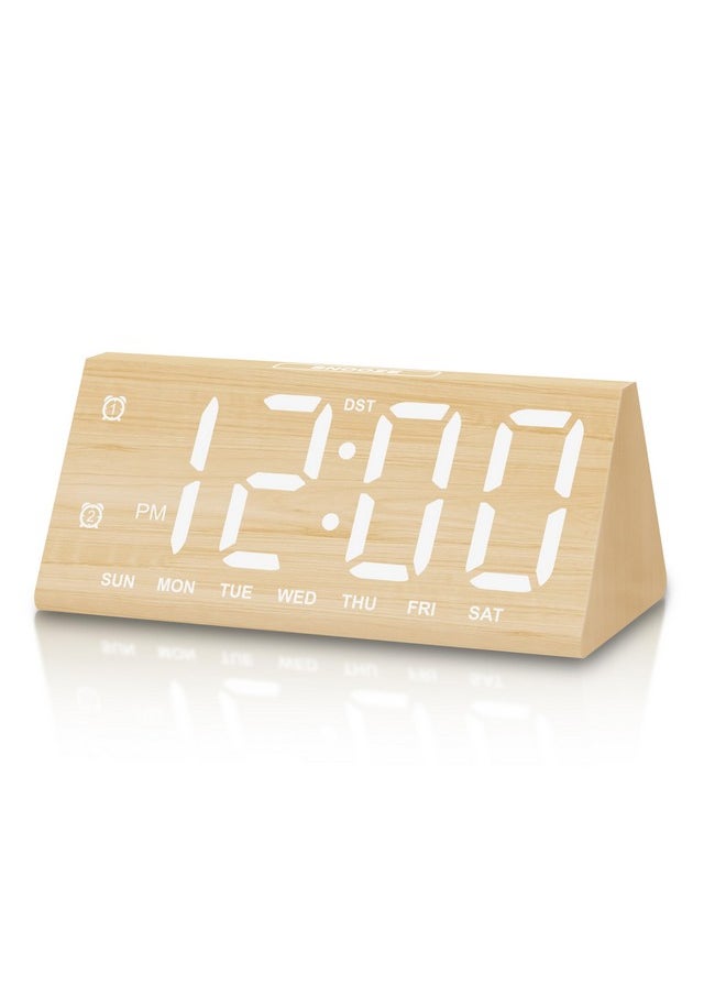 Wooden Digital Alarm Clocks For Bedrooms, Large Bold Digits Electric Desk Clock, With Dual Alarm, Usb Port, Dst, Auto Dimmer For Wood Decor, Bedside, Gift (Yellow)