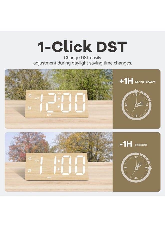 Wooden Digital Alarm Clocks For Bedrooms, Large Bold Digits Electric Desk Clock, With Dual Alarm, Usb Port, Dst, Auto Dimmer For Wood Decor, Bedside, Gift (Yellow)