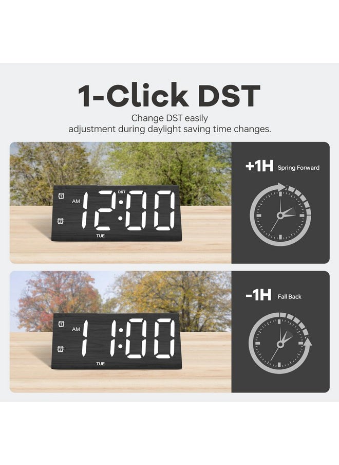 Wooden Digital Alarm Clocks For Bedrooms, Large Bold Digits Electric Desk Clock, With Dual Alarm, Usb Port, Dst, Auto Dimmer For Wood Decor, Bedside, Gift (Black)