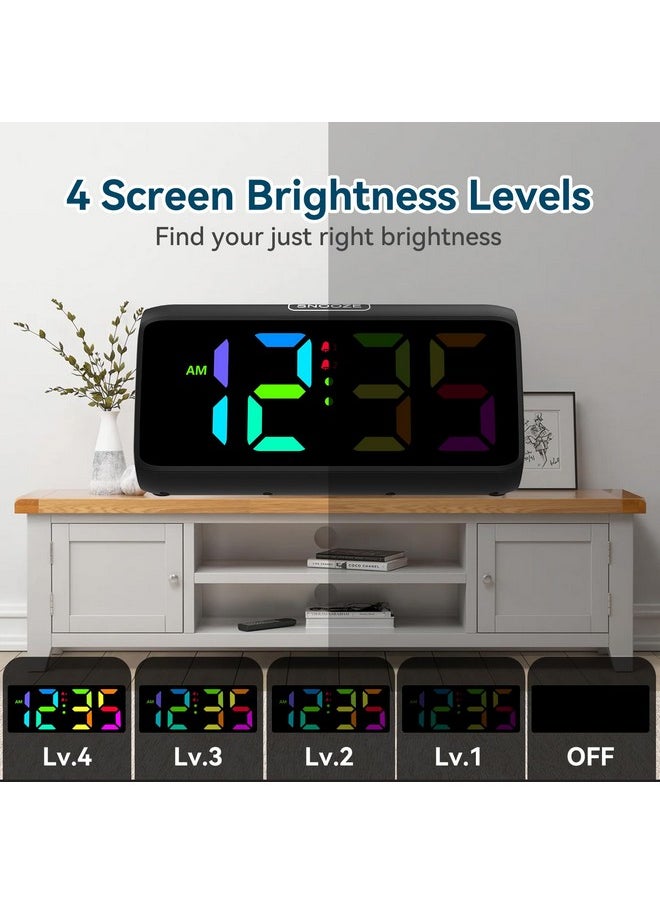 Loud Alarm Clock For Heavy Sleepers, Rgb Alarm Clocks For Bedrooms Seniors Kids, Plug In Digital Clock With 5 Dimmers, 2 Alarms, 4 Volumes And Snooze