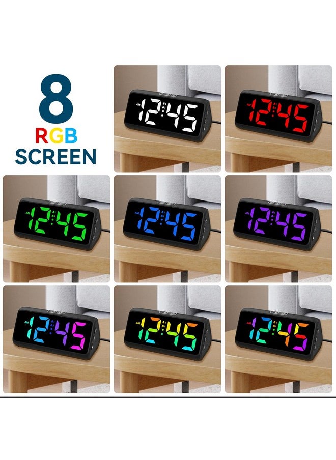 Loud Alarm Clock For Heavy Sleepers, Rgb Alarm Clocks For Bedrooms Seniors Kids, Plug In Digital Clock With 5 Dimmers, 2 Alarms, 4 Volumes And Snooze