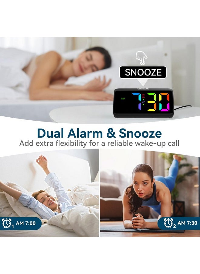 Loud Alarm Clock For Heavy Sleepers, Rgb Alarm Clocks For Bedrooms Seniors Kids, Plug In Digital Clock With 5 Dimmers, 2 Alarms, 4 Volumes And Snooze