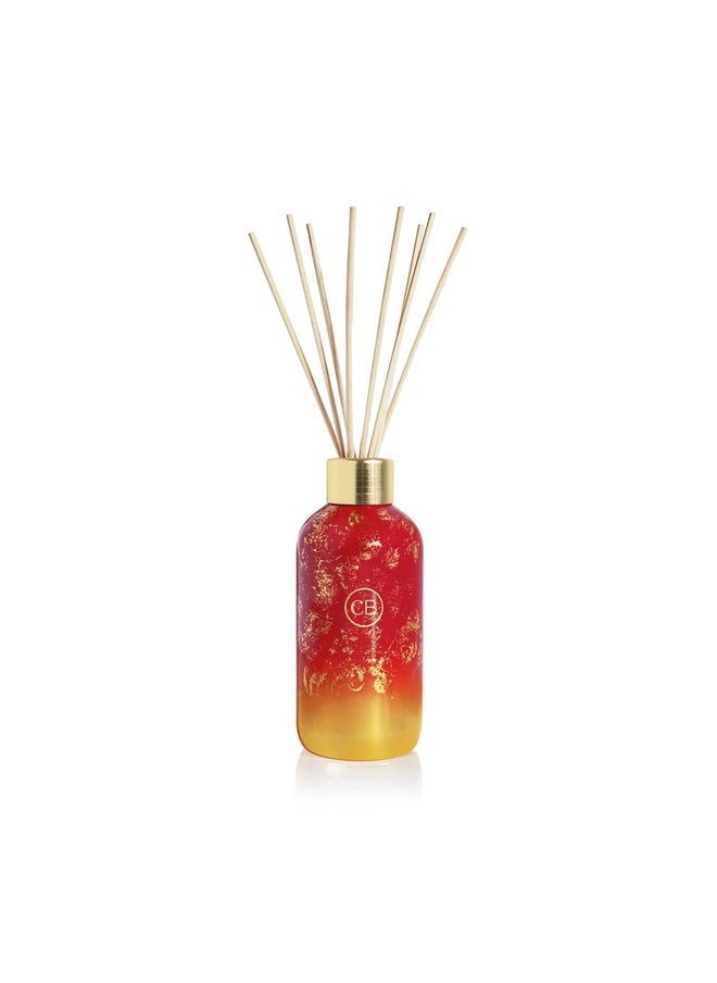 Glimmer Reed Diffuser Set - Includes Diffuser Sticks, Apple Cider Social Diffuser Oil, And Glass Oil Diffuser Bottle - Cranberry Red & Gold Diffusers For Home Decor (8 Fl Oz)