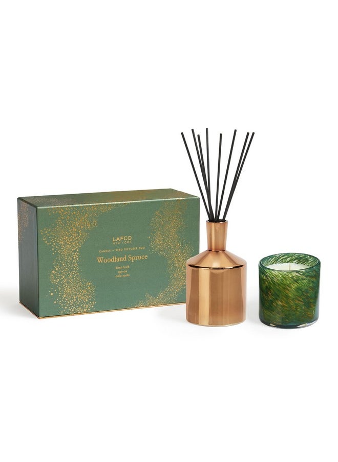 Woodland Spruce Classic Candle & Diffuser 2024 Holiday Gift Set - Reusable Glass Vessels - Made In The Usa
