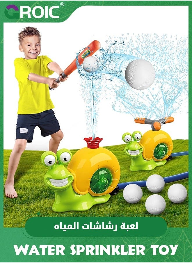 Water Sprinkler Baseball Toy for Kids Outdoor Play, 2 in 1 Snail Summer Game with Heads, 360° Rotating Spray Boys Girls Backyard Lawn Pool Party Fun