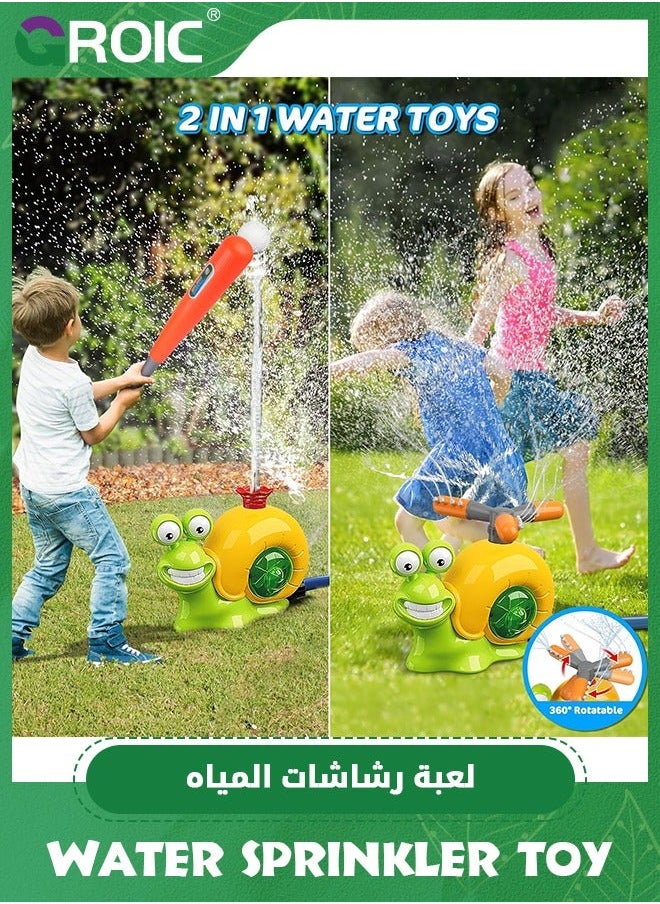 Water Sprinkler Baseball Toy for Kids Outdoor Play, 2 in 1 Snail Summer Game with Heads, 360° Rotating Spray Boys Girls Backyard Lawn Pool Party Fun