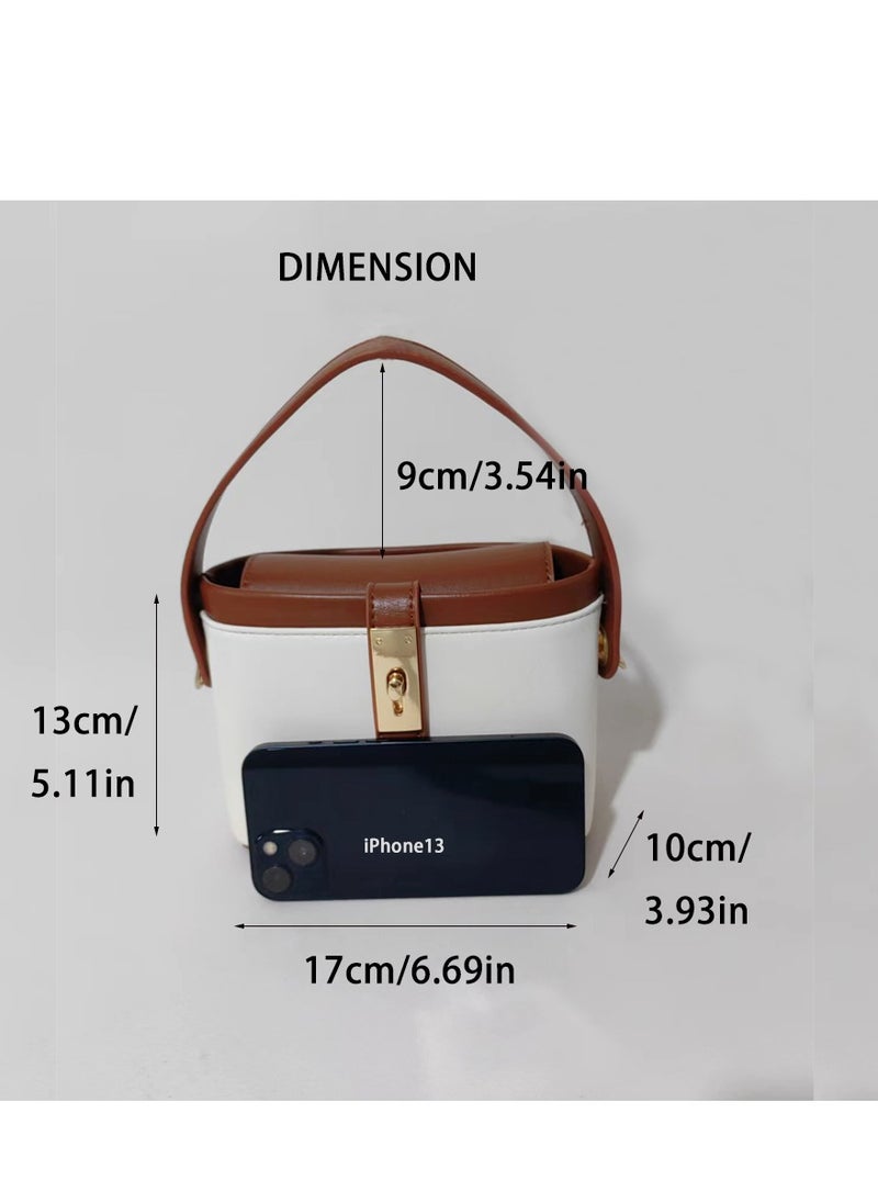 Fashionable Brown Color Contrast Versatile Leather Women Top Handle Satchel Bags Wit Adjustable Strap