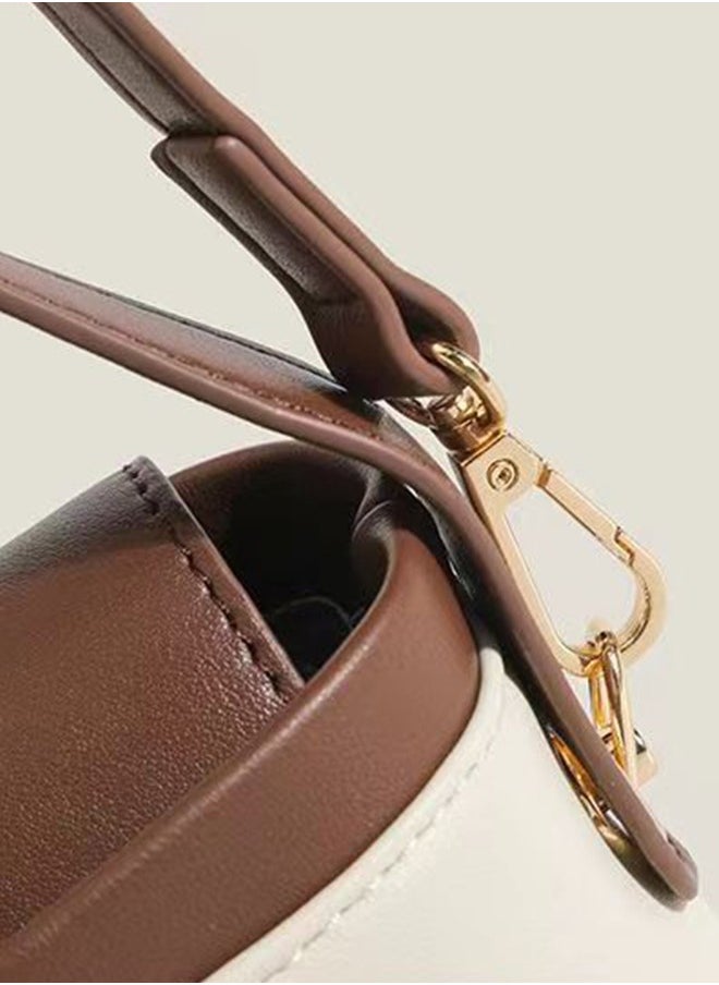 Fashionable Brown Color Contrast Versatile Leather Women Top Handle Satchel Bags Wit Adjustable Strap