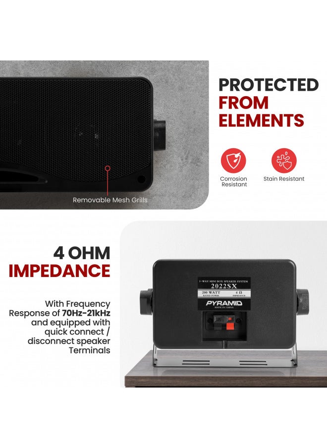 Pyramid 3-Way Indoor Outdoor Speaker System - 3.5 Inch 200W Pair of Mini Box Ceiling Wall Mount Speakers w/1