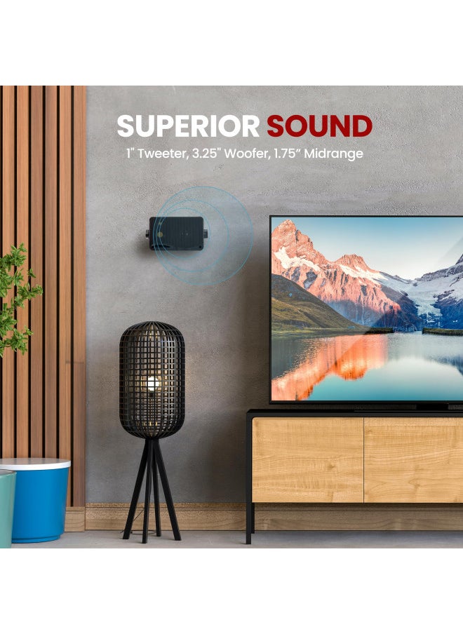 Pyramid 3-Way Indoor Outdoor Speaker System - 3.5 Inch 200W Pair of Mini Box Ceiling Wall Mount Speakers w/1