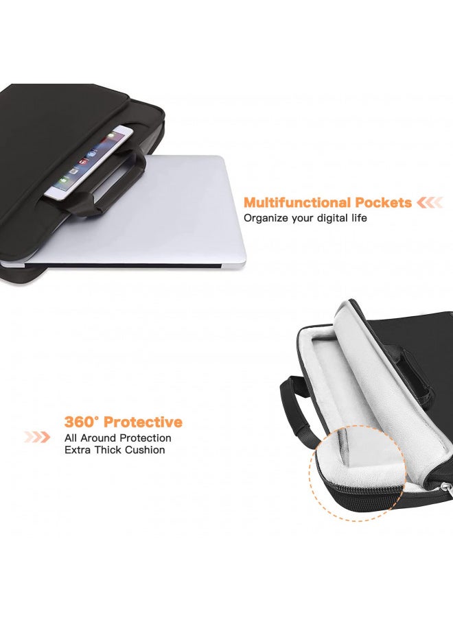 MOSISO 360 Protective Laptop Shoulder Bag Compatible with MacBook Air 15 inch M2 A2941 2023/Pro 16 inch M3 M2 M1 2023-2019, 15-15.6 inch Notebook,Matching Color Sleeve with Belt, Black